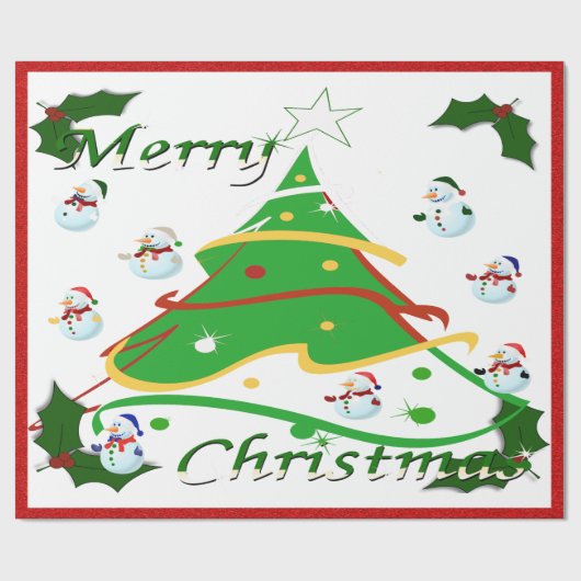 クリスマスツリー&雪だるま- ラッピングペーパー (フラット)