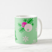クリスマスツリー、雪の結晶、装飾 コーヒーマグカップ (正面右)