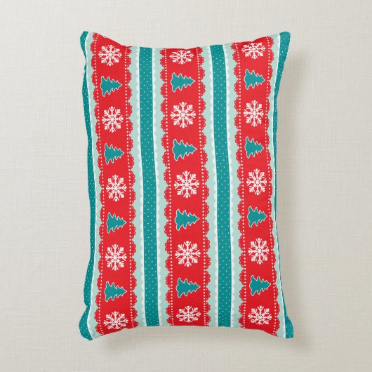 クリスマスツリー、雪片、水玉模様パターン アクセントクッション (正面(垂直))