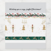 クリスマスツリー、雪、鹿の包装紙 ワインラベル (シングルラベル)