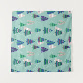 クリスマスツリー、青い背景 タペストリー (正面(横))