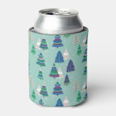 クリスマスツリー、青い背景 缶クーラー (缶正面)