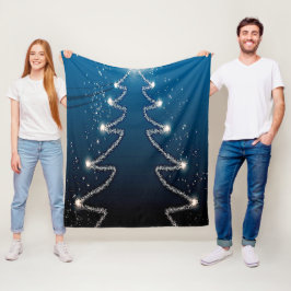 クリスマスツリー 青空 光る星 ラスティック エレガント フリースブランケット