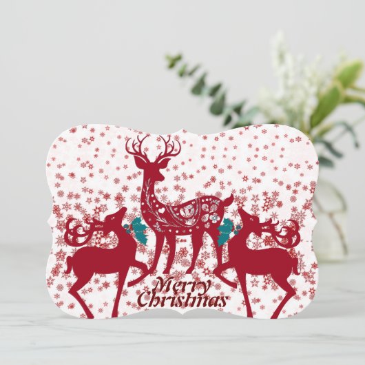 クリスマスツリー 鹿の雪の結晶 家族 カスタム シーズンカード (スタンド正面)