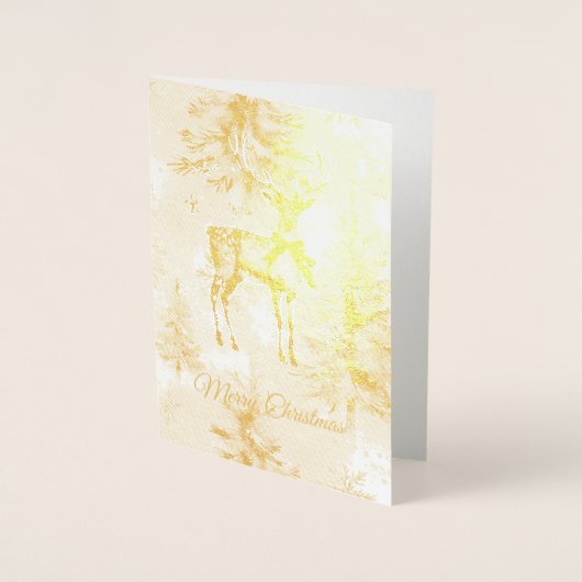 クリスマスツリー 鹿 雪の結晶 箔カード (正面)