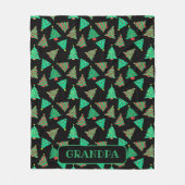 クリスマスツリー | 黒と緑のおじいちゃん フリースブランケット (正面)