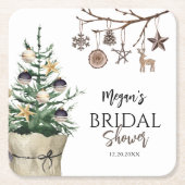 クリスマスツリー | Boho Winterブライダルシャワー スクエアペーパーコースター (正面)