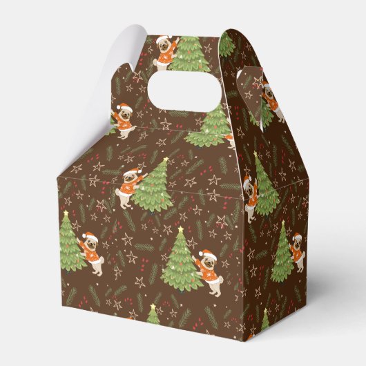 クリスマスツリー&pugドッグパターカスタムンの背景 フェイバーボックス (正面サイド)