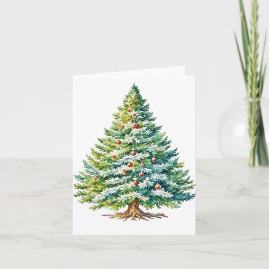 クリスマスツリーE – 水彩画&ペン カード (正面)