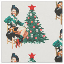 クリスマスツリーFabriが付いている椅子のヴィンテージの女性のカーボーイ