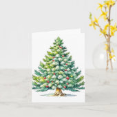 クリスマスツリーG – 水彩&ペン カード (黄色い花)