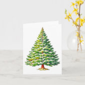 クリスマスツリーH – 水彩画&ペン カード (黄色い花)