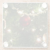 クリスマスツリーIホリデーかわいらしグリーンと赤 ガラスコースター (裏面)