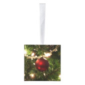 クリスマスツリーIホリデーかわいらしグリーンと赤 キューブオーナメント (右)