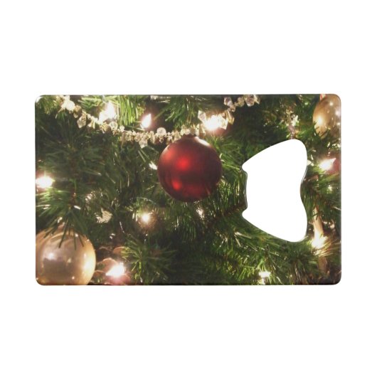 クリスマスツリーIホリデーかわいらしグリーンと赤 クレジットカード栓抜き (正面(横))