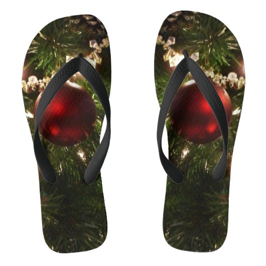 クリスマスツリーIホリデーかわいらしグリーンと赤 ビーチサンダル (フットベッド)