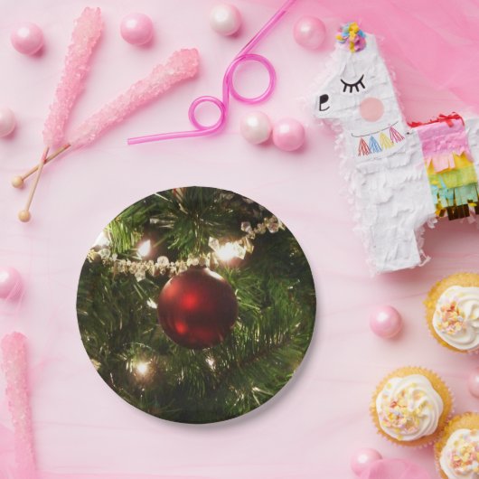 クリスマスツリーIホリデーかわいらしグリーンと赤 ペーパープレート (パーティー)