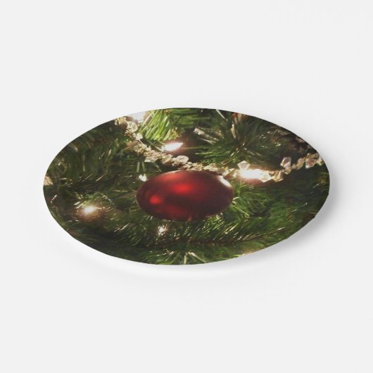 クリスマスツリーIホリデーかわいらしグリーンと赤 ペーパープレート (アングル)