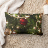 クリスマスツリーIホリデーかわいらしグリーンと赤 ランバークッション (ブランケット)
