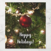 クリスマスツリーIホリデーかわいらしグリーンと赤 ワインラベル (シングルラベル)