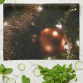 クリスマスツリーIIホリデーレッドと金ゴールド キッチンタオル (折り畳み)