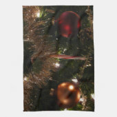 クリスマスツリーIIホリデーレッドと金ゴールド キッチンタオル (縦)