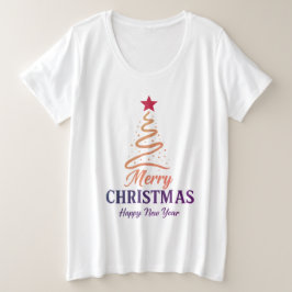 クリスマスツリーTシャツと2in1クリスマスメッセージGIFのマッチングデザイン プラスサイズTシャツ