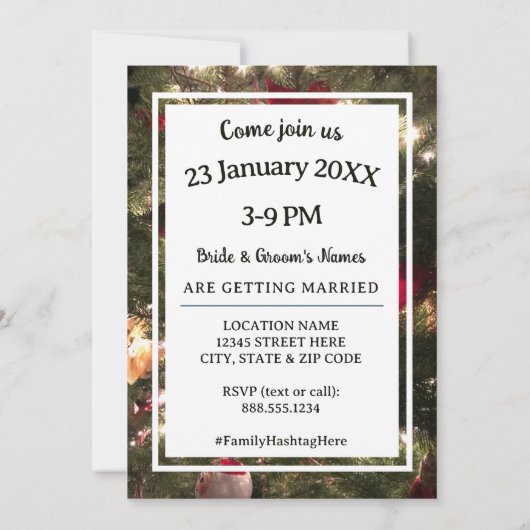 クリスマスツリーTwinkle Lights家族の結婚写真 招待状 (裏面)