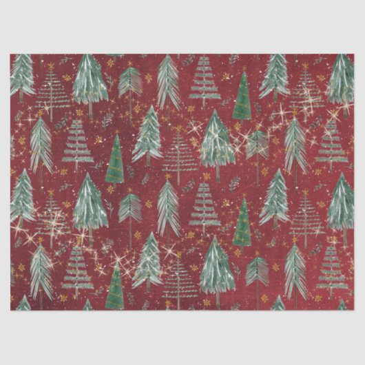 クリスマスツリーw金ゴールドトゥインクルスターバーガンディーレッド 薄葉紙 (正面)