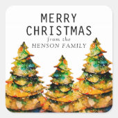 クリスマスツリ芸術的ーの水彩家族 スクエアシール (正面)