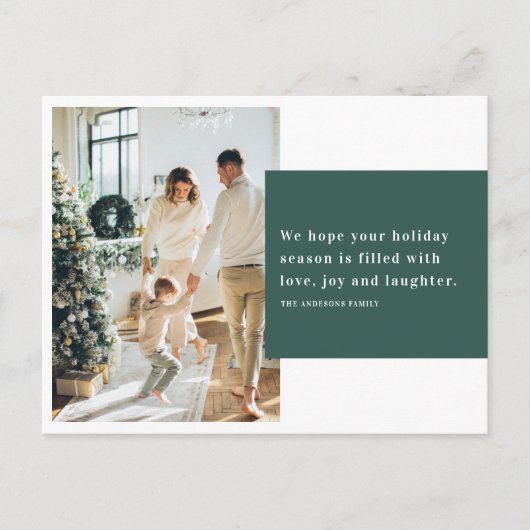 クリスマスツーフォトファミリー |グリーンハッピーホリデー ポストカード (正面)