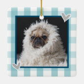 クリスマスツーフォトブルーカントリープレイドペット セラミックオーナメント (裏面)