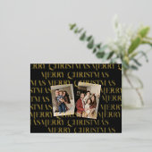 クリスマスツーフォトヴィンテージレトロフローラ 箔シーズンポストカード (立ち正面)