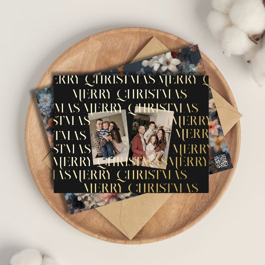 クリスマスツーフォトヴィンテージレトロフローラ 箔シーズンポストカード