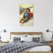 クリスマスツー小さな女の子そり キャンバスプリント (インサイチュ (寝室))