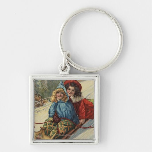 クリスマスツー小さな女の子そり キーホルダー (正面)