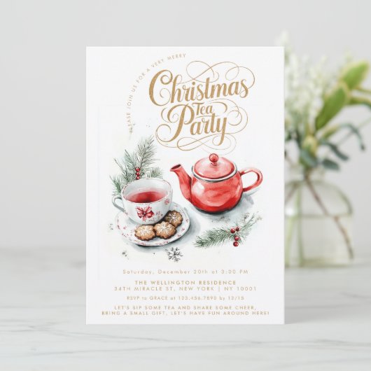 クリスマステアパーティーミニマリストエレガントフェスティバル 招待状 (スタンド正面)