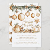 クリスマステアパーティーミニマルエレガント金ゴールド 招待状 (正面/裏面)