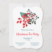クリスマステアパーティーレッド&ティール(緑がかった色)ウィンターブーケ 招待状 (正面)