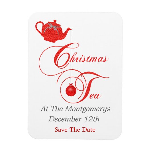 クリスマステアパーティー、日付の保存 マグネット (縦)