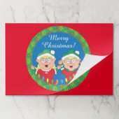 クリスマスティアウェイランチョンマットパッド/サンタズ小妖精や小人 ペーパーパッド (折り畳み)