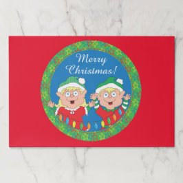 クリスマスティアウェイランチョンマットパッド/サンタズ小妖精や小人 ペーパーパッド