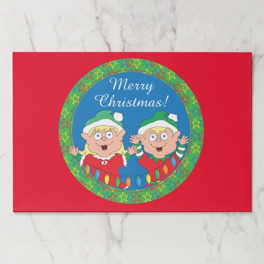 クリスマスティアウェイランチョンマットパッド/サンタズ小妖精や小人 ペーパーパッド (正面)