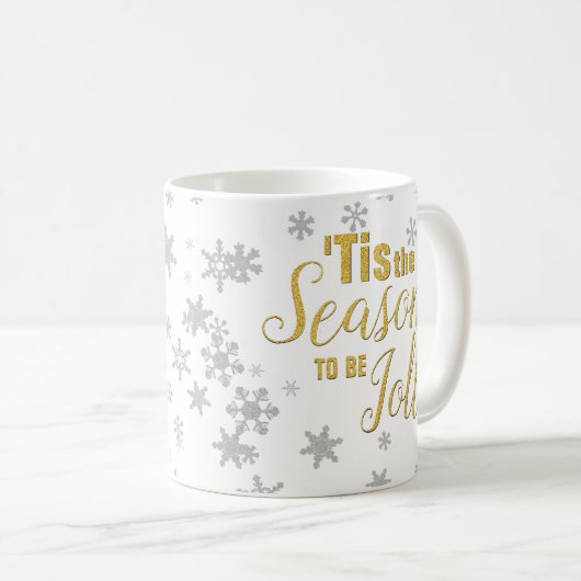 クリスマスティザシーズンスノーフレーク金ゴールドシルバー コーヒーマグカップ (正面右)