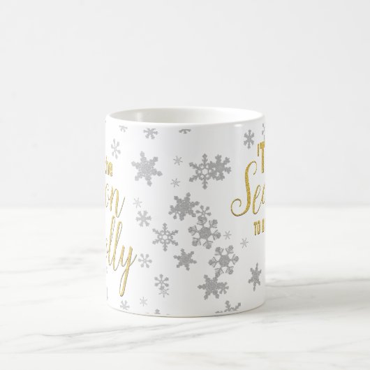 クリスマスティザシーズンスノーフレーク金ゴールドシルバー コーヒーマグカップ (中央)