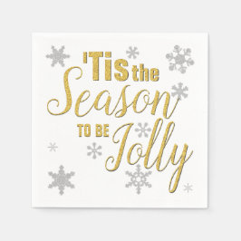 クリスマスティザシーズンスノーフレーク金ゴールドシルバー スタンダードカクテルナプキン