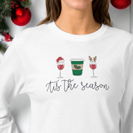 クリスマスティザシーズンワインコーヒーサンタホリデー Tシャツ