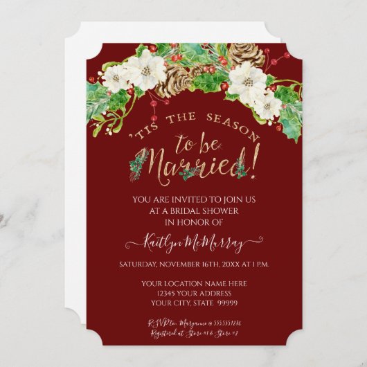 クリスマスティスザシーズン結婚したブライダルシャワー 招待状 (正面/裏面)