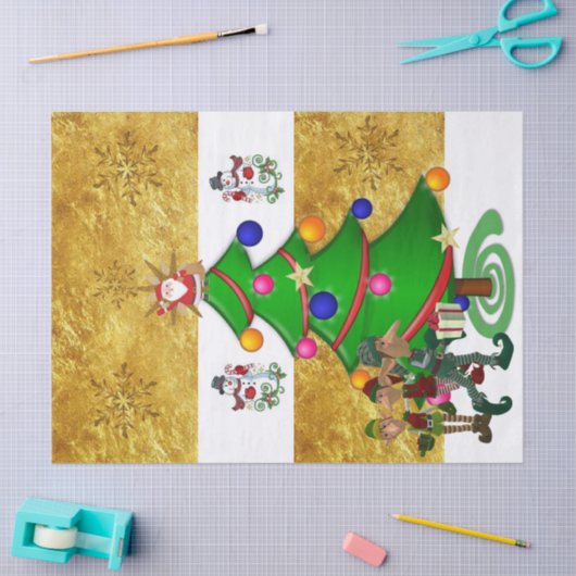 クリスマスティッシュペーパーサンタ小妖精や小人雪だるま 薄葉紙 (クラフト)