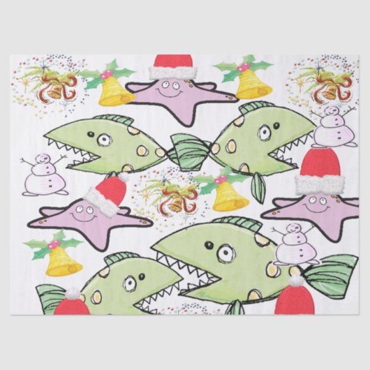 クリスマスティッシュペーパーシャークフィッシュ雪だるま 薄葉紙 (正面)